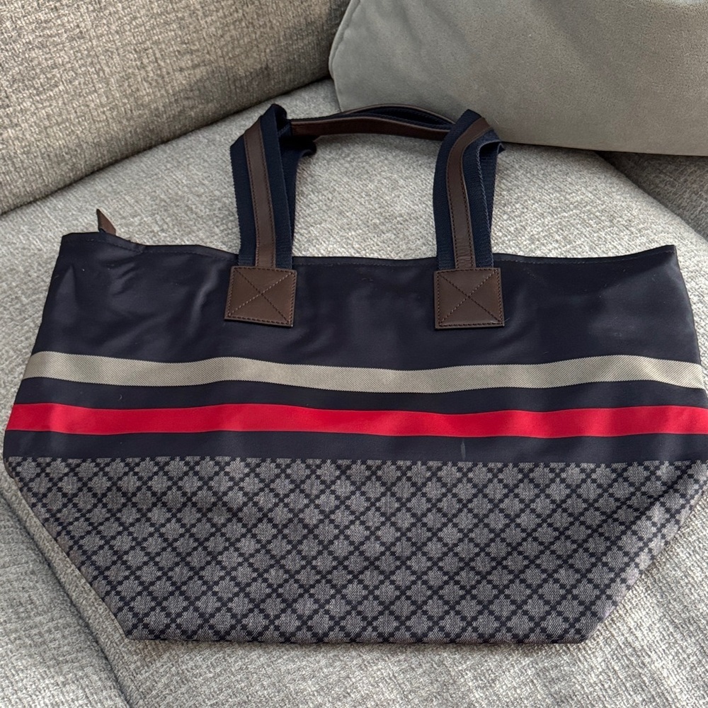 Gucci Nylon Diamante Web Tote bag in navy blue nylon and leather - Picture 3 of 8
